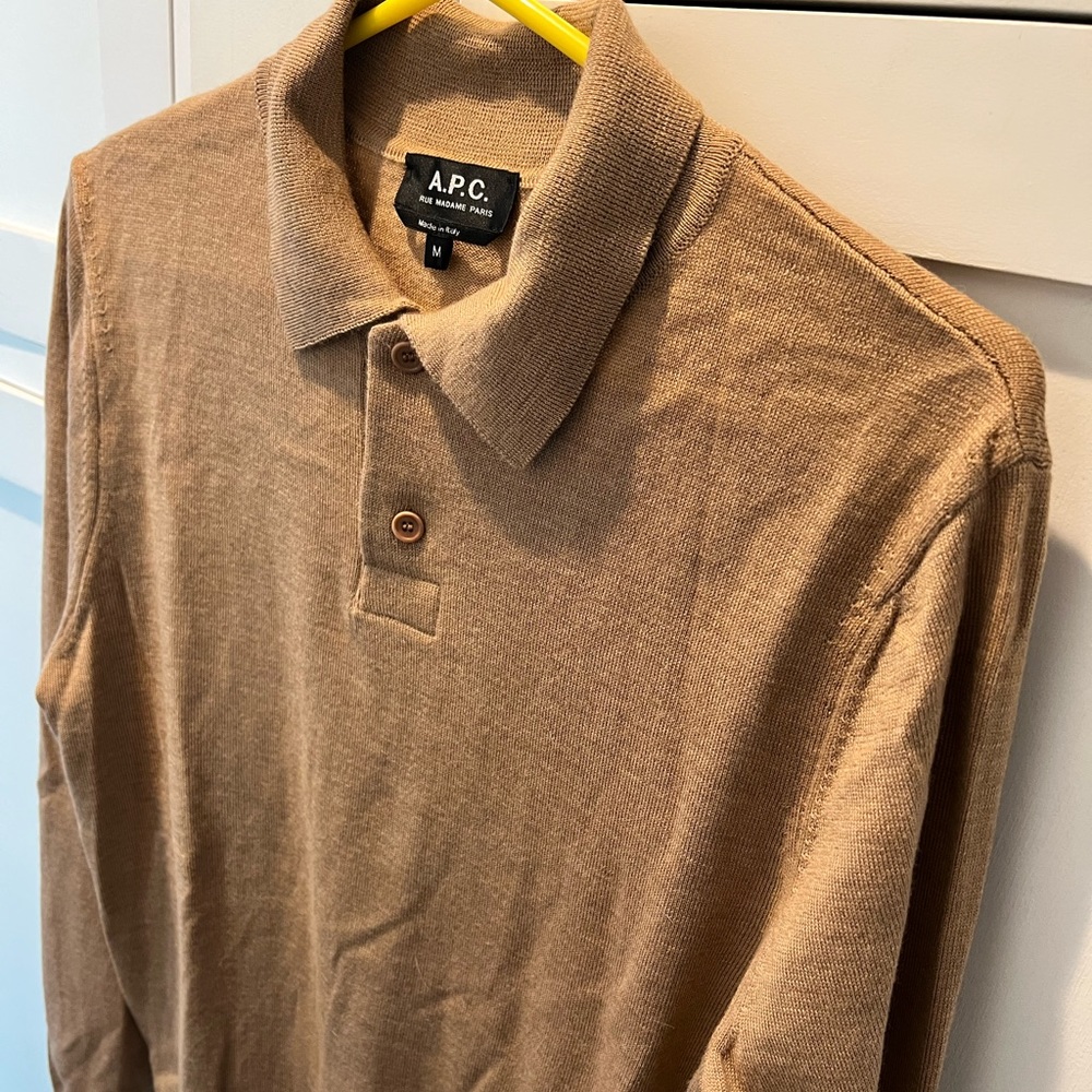 COPY - NEW A.P.C. Men’s tan long sleeve polo shirt